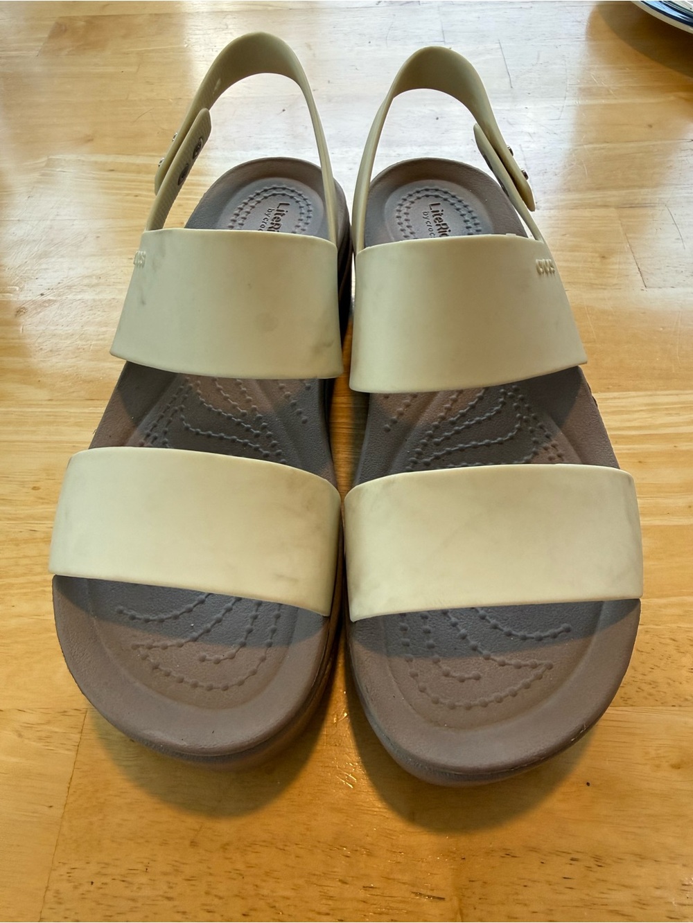 CROCS Women's Brooklyn wedge Sandals in Cream and beige